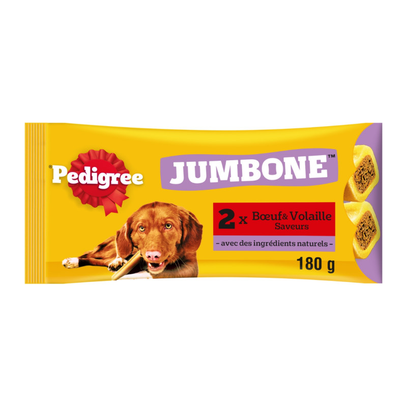 Pedigree — Jumbone, friandises à mâcher pour chien moyen +10kg et grand +25kg, bœuf, volaille et jambon (180 g)